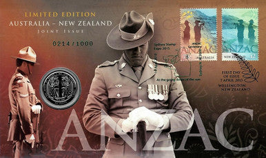 NZ 2015 50c Sydney Stamp Expo ANZAC Australia - New Zealand Joint Issue 4 PNC Set
