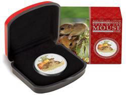 2008 $1 Lunar Year of The Mouse 1oz Silver Coloured Coin