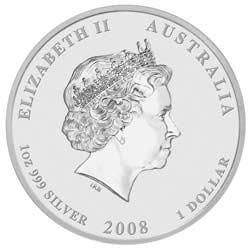 2008 $1 Lunar Year of The Mouse 1oz Silver Coloured Coin
