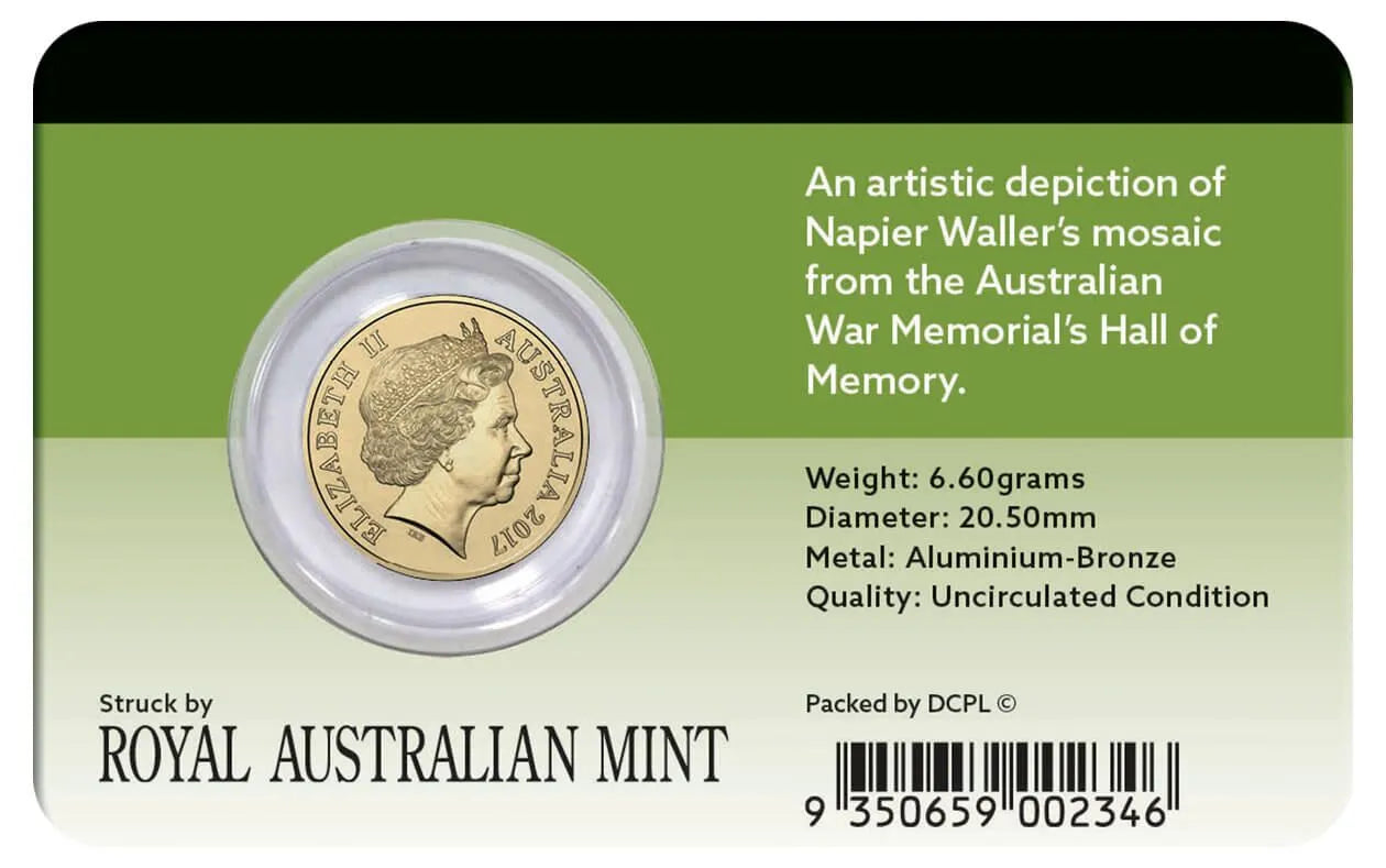 2017 $2 Lest We Forget Hall of Memory Coloured UNC Coin