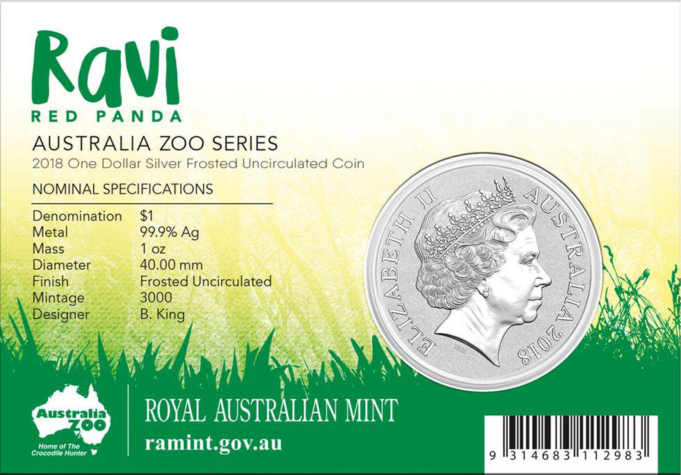 2018 $1 Australia Zoo Ravi Red Panda 1oz Silver Uncirculated Coin