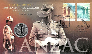 NZ 2015 50c Sydney Stamp Expo ANZAC Australia - New Zealand Joint Issue 4 PNC Set