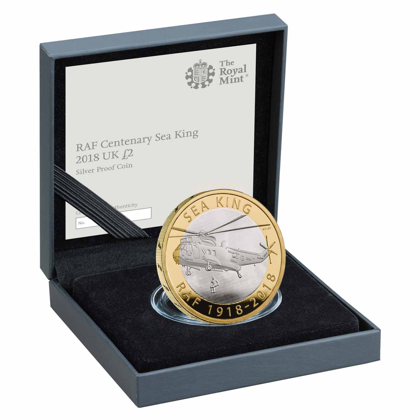 UK 2018 £2 RAF Centenary Sea King Selectively Gold Plated Silver Proof Coin