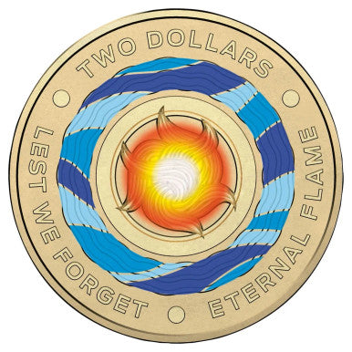 2018 $2 Lest We Forget Eternal Flame Coloured UNC Coin