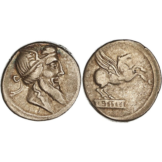 Roman Republic, Q. Titius Mutto, Silver Denarius, 90 BC, nVF