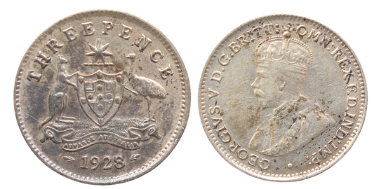 1928 Threepence aUNC/EF