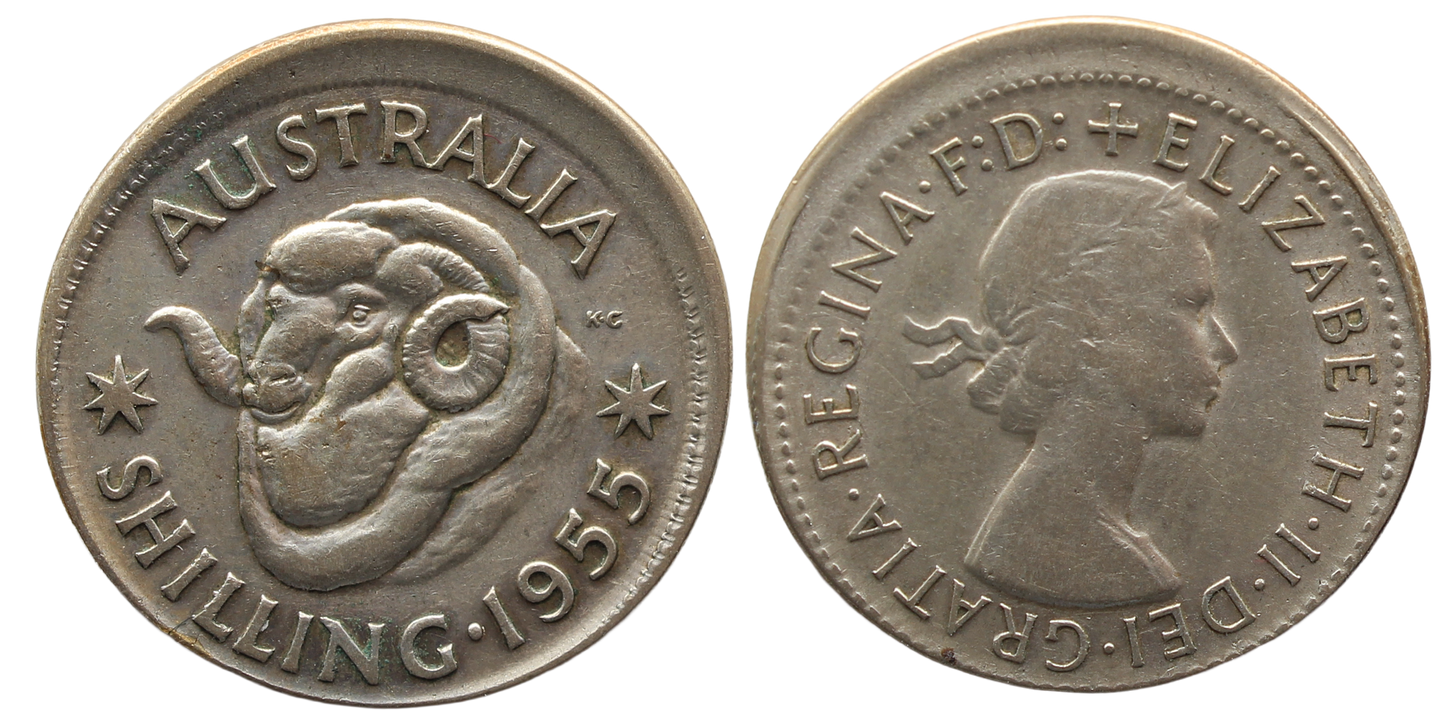 1955 Shilling Mis-Struck VF