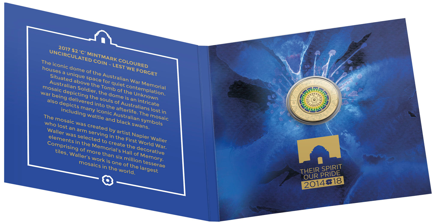 2017 $2 Lest We Forget 'C' Mintmark Coloured Uncirculated Coin