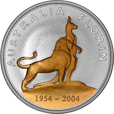 2004 $1 Royal Visit 50th Anniversary Florin 1oz Silver Gilded Proof Coin