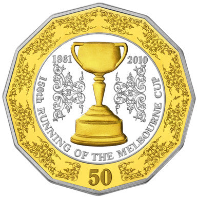 2010 50c 150th Running of The Melbourne Cup Selectively Gold Plated Silver Proof 2 Coin Set