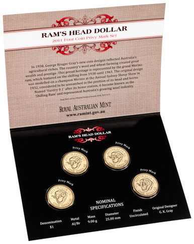 2011 $1 Rams Head Uncirculated PHAD Privy Mark 4 Coin Set