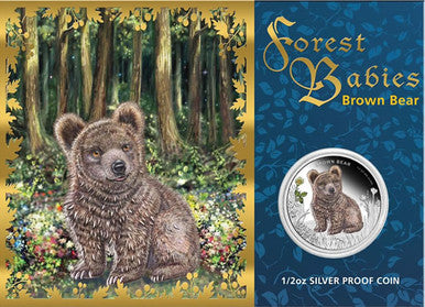 Tuvalu 2013 50c Forest Babies Brown Bear 1/2oz Silver Coloured Proof Coin