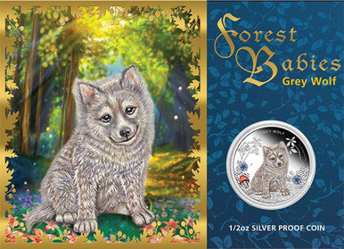 Tuvalu 2013 50c Forest Babies Grey Wolf 1/2oz Silver Coloured Proof Coin