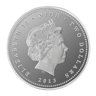 Niue 2013 $2 Ocean Predators Hammerhead Shark 1oz Silver Coloured Proof Coin