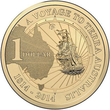 2014 $1 A Voyage To Terra Australis 'P' Counterstamp Uncirculated Coin