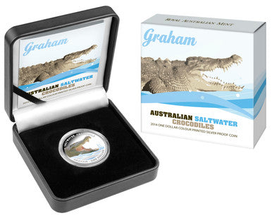 2014 $1 Australian Saltwater Crocodiles Graham 1oz Silver Coloured Proof Coin