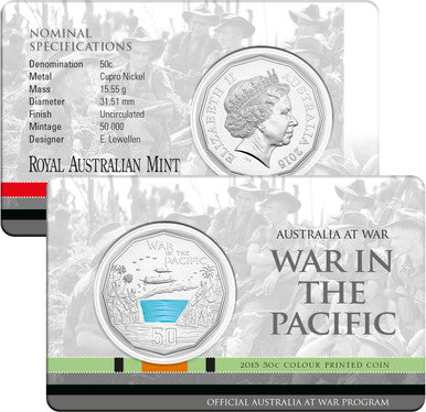 2015 50c Australia At War War In The Pacific Coloured Uncirculated Coin