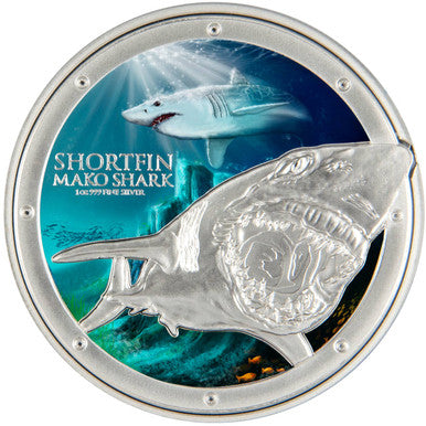 Niue 2016 $2 Ocean Predators Mako Shark 1oz Silver Coloured Proof Coin