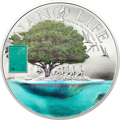 Cook Islands 2015 $10 Nano Life Discover The Evolution of Life with Nano Chip Silver Coloured Proof Coin