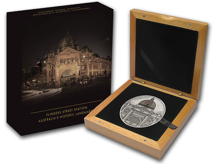 Cook Islands 2015 $10 Australia's Historic Landmarks Flinders Street Station 2oz Silver Antiqued Coin
