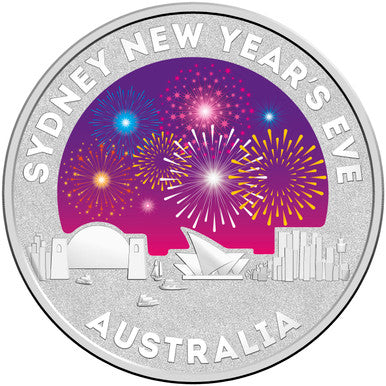2015 $1 Sydney New Year's Eve 1/2oz Silver Coloured Frosted Uncirculated Coin
