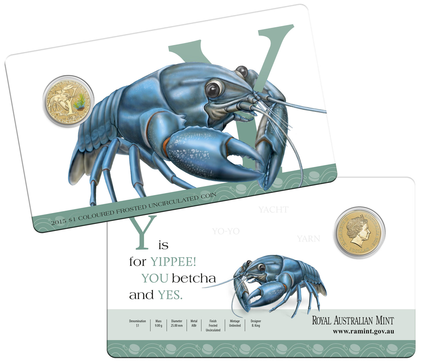 2015 $1 Alphabet Yabby Coloured Uncirculated Coin