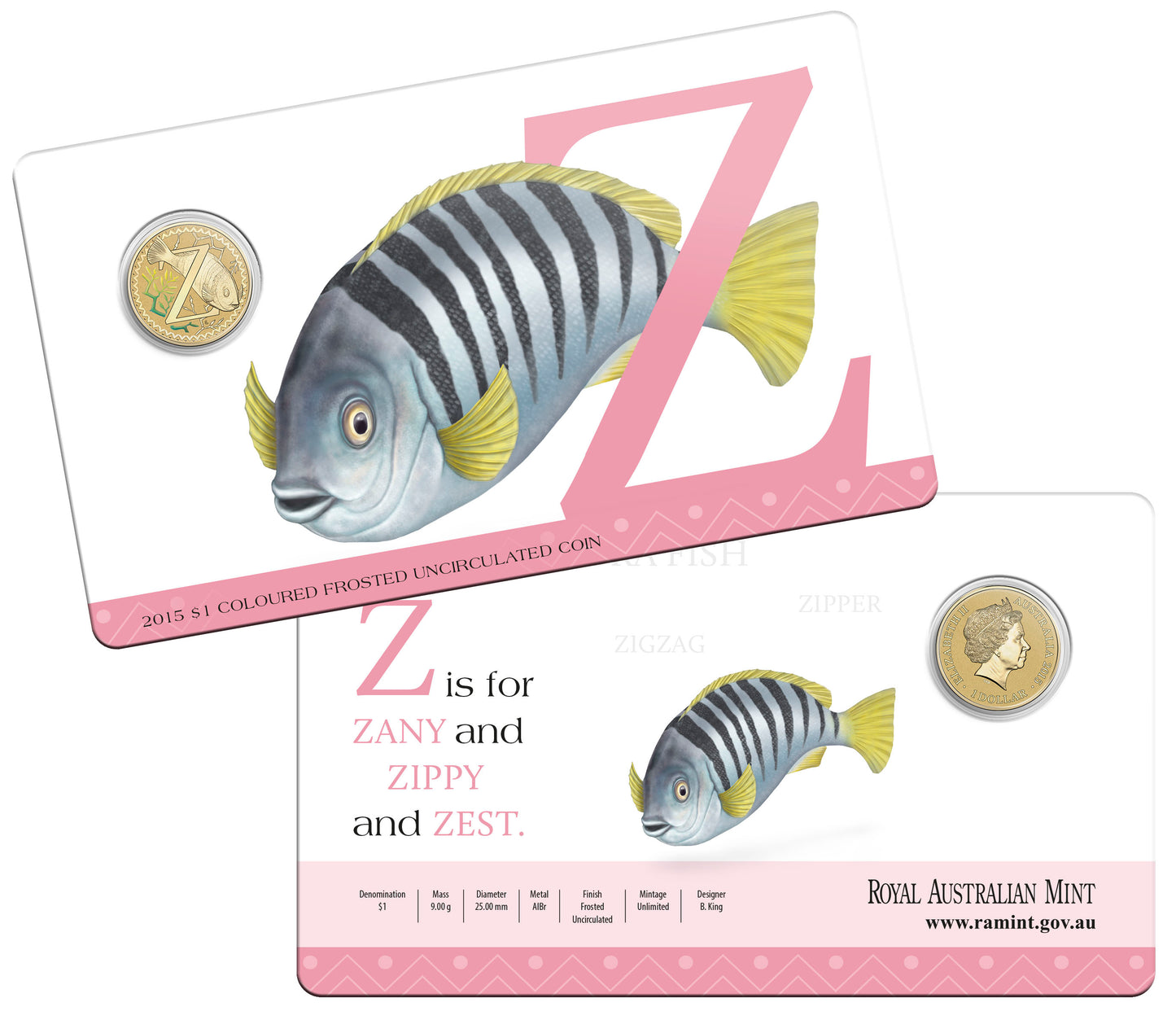 2015 $1 Alphabet Zebra Fish Coloured Uncirculated Coin