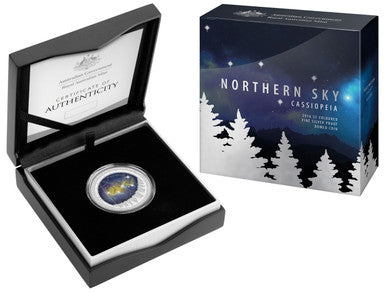 2016 $5 Northern Sky Cassiopeia 1oz Silver Coloured Proof Domed Coin