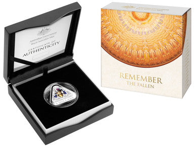 2016 $5 Remember The Fallen Silver Coloured Proof Triangle Shaped Coin