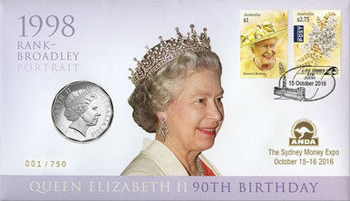 2016 50c ANDA Sydney Queen Elizabeth 90th Birthday Rank-Broadley Portrait PNC