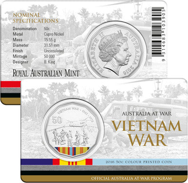 2016 50c Australia At War Vietnam War Coloured Uncirculated Coin