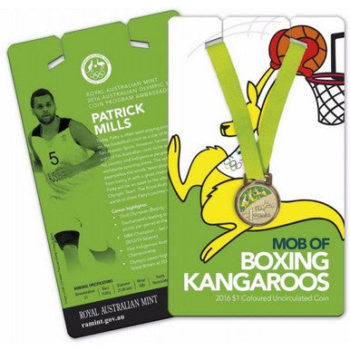 2016 $1 Mob of Boxing Kangaroos Patty Mills Coloured Uncirculated Coin