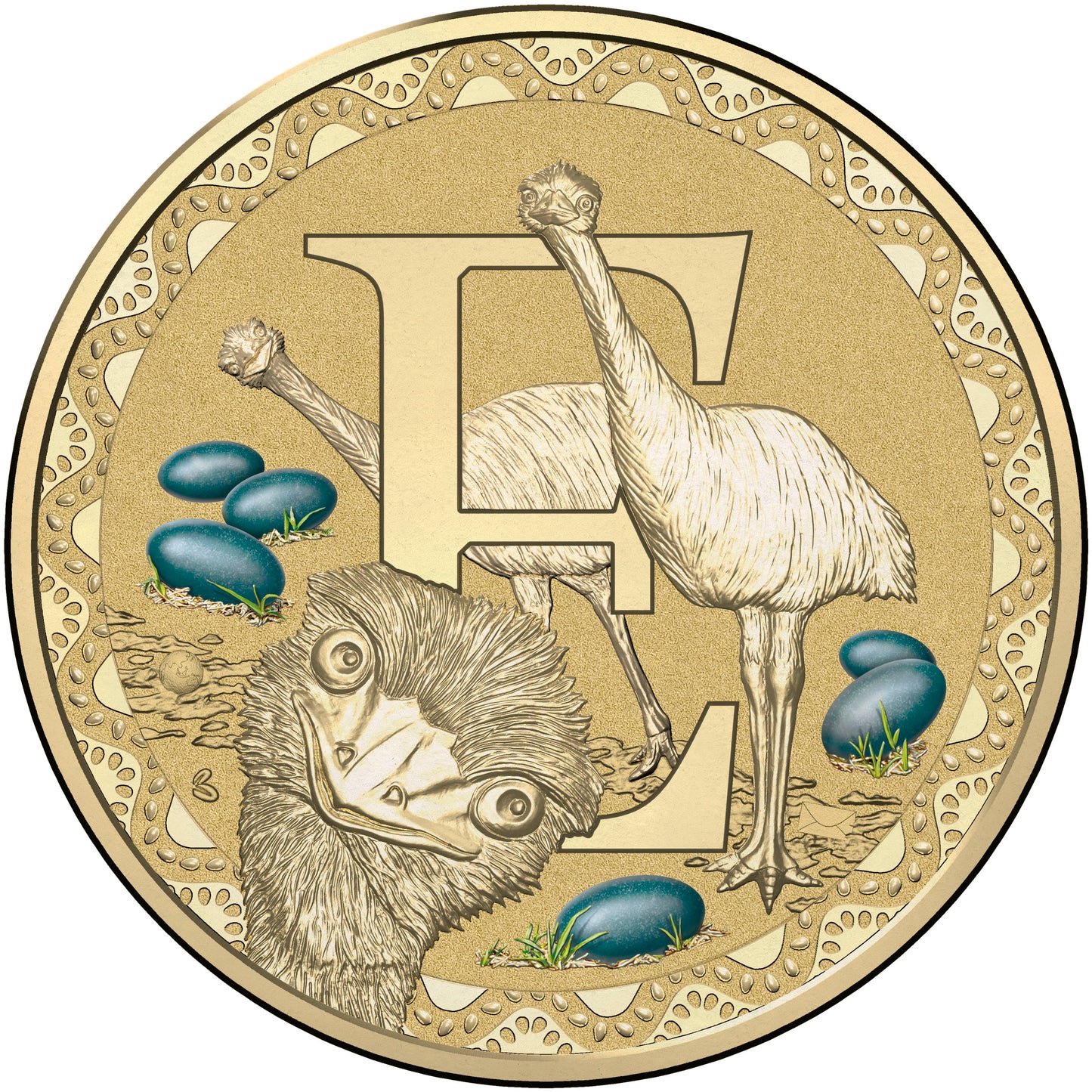 2016 $1 Alphabet Emu Coloured Uncirculated Coin