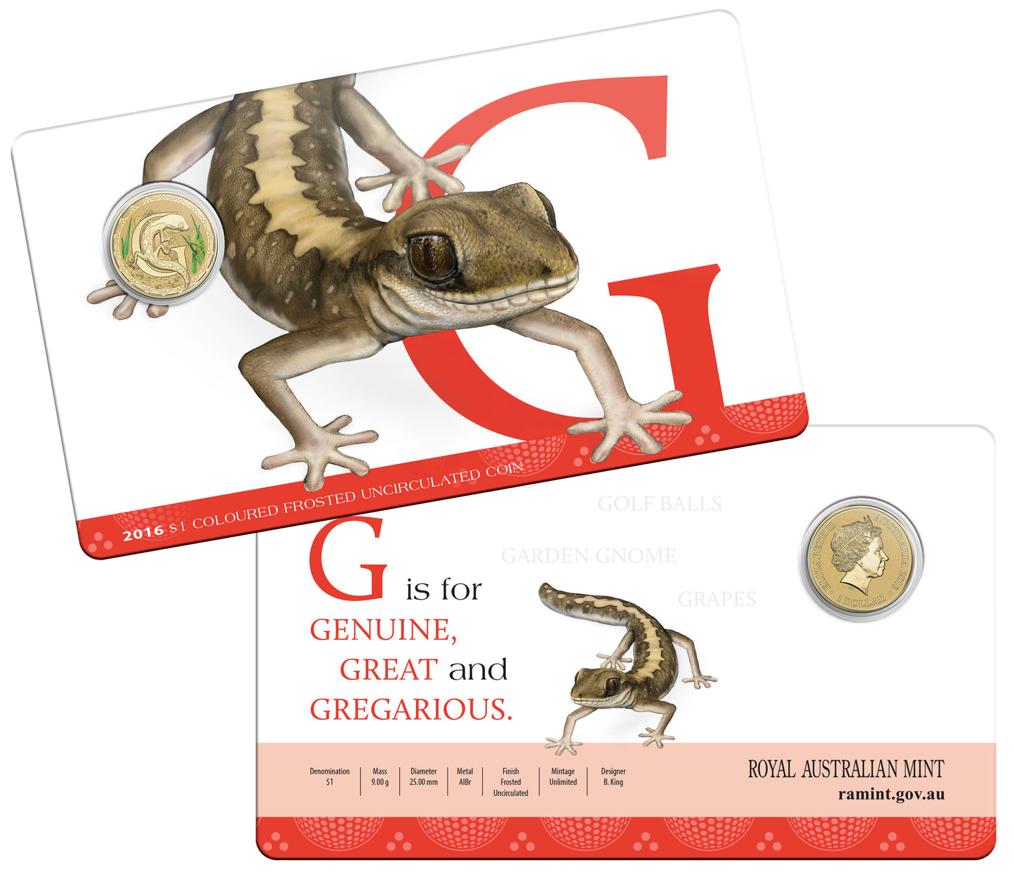 2016 $1 Alphabet Gecko Coloured Uncirculated Coin