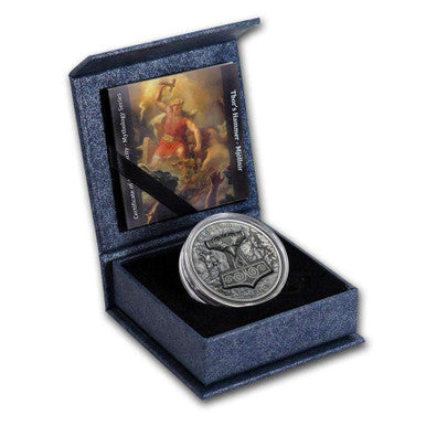 Cook Islands 2017 $10 Mythology Thor's Hammer Mjöllnir 2oz Silver Antiqued High Relief Coin