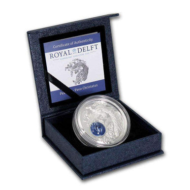 Cook Islands 2017 $10 Peacock Pavo Christatus with Royal Delft Earthenware Insert 50g Silver Proof Coin