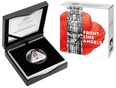 93368 2017 $5 Front Line Angels Silver Coloured Proof Triangular Coin