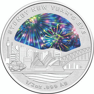 2018 $1 Sydney New Year's Eve 1/2oz Silver Coloured Frosted Uncirculated Coin