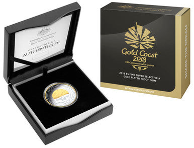2018 $5 Gold Coast XXI Commonwealth Games Selectively Gold Plated 1oz Silver Proof Coin