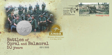 2018 50c ANDA Brisbane Battles of Coral and Balmoral 50 Years PNC