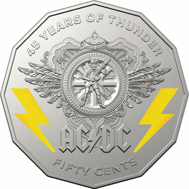 2018 50c AC/DC 45 Years of Thunder Coloured Uncirculated Coin