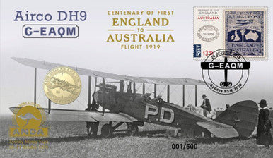 2019 $1 ANDA Sydney Centenary of First England to Australia Flight Airco DH9 G-EAQM PNC
