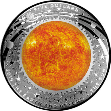 2019 $5 The Earth & Beyond The Sun 1oz Silver Coloured Proof Domed Coin