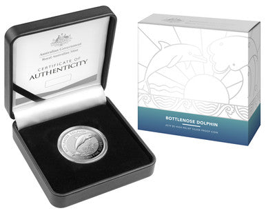 2019 $5 Bottlenose Dolphin 1oz Silver High Relief Proof Coin