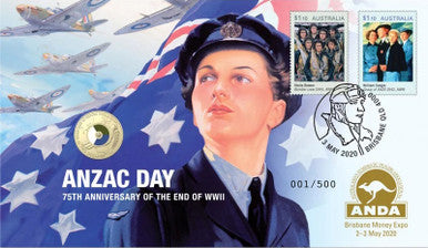 2020 $2 ANDA Brisbane ANZAC Day 75th Anniversary of The End of WWII 2 PNC Set