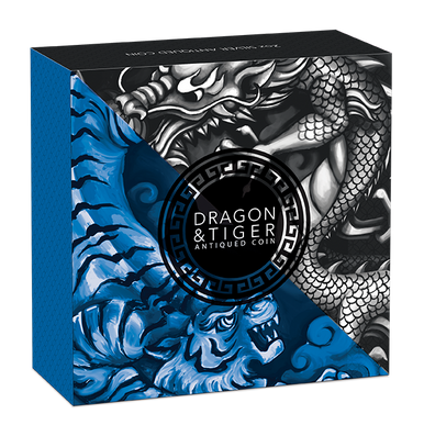 2021 Dragon and Tiger with Bagua 2oz Silver Antiqued coin
