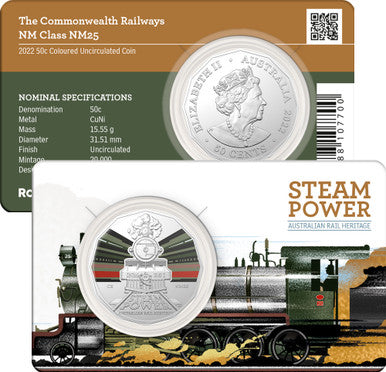 2022 50c Steam Power Australian Rail Heritage Coloured Uncirculated 7 Coin Set