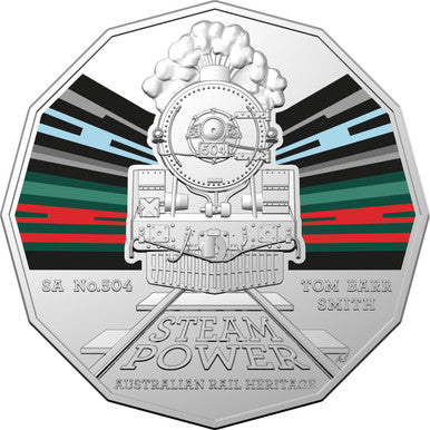 2022 50c Steam Power Australian Rail Heritage SA Coloured Uncirculated Coin