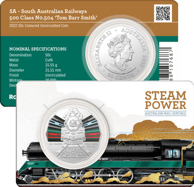 2022 50c Steam Power Australian Rail Heritage Coloured Uncirculated 7 Coin Set