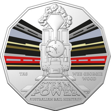 2022 50c Steam Power Australian Rail Heritage TAS Coloured Uncirculated Coin